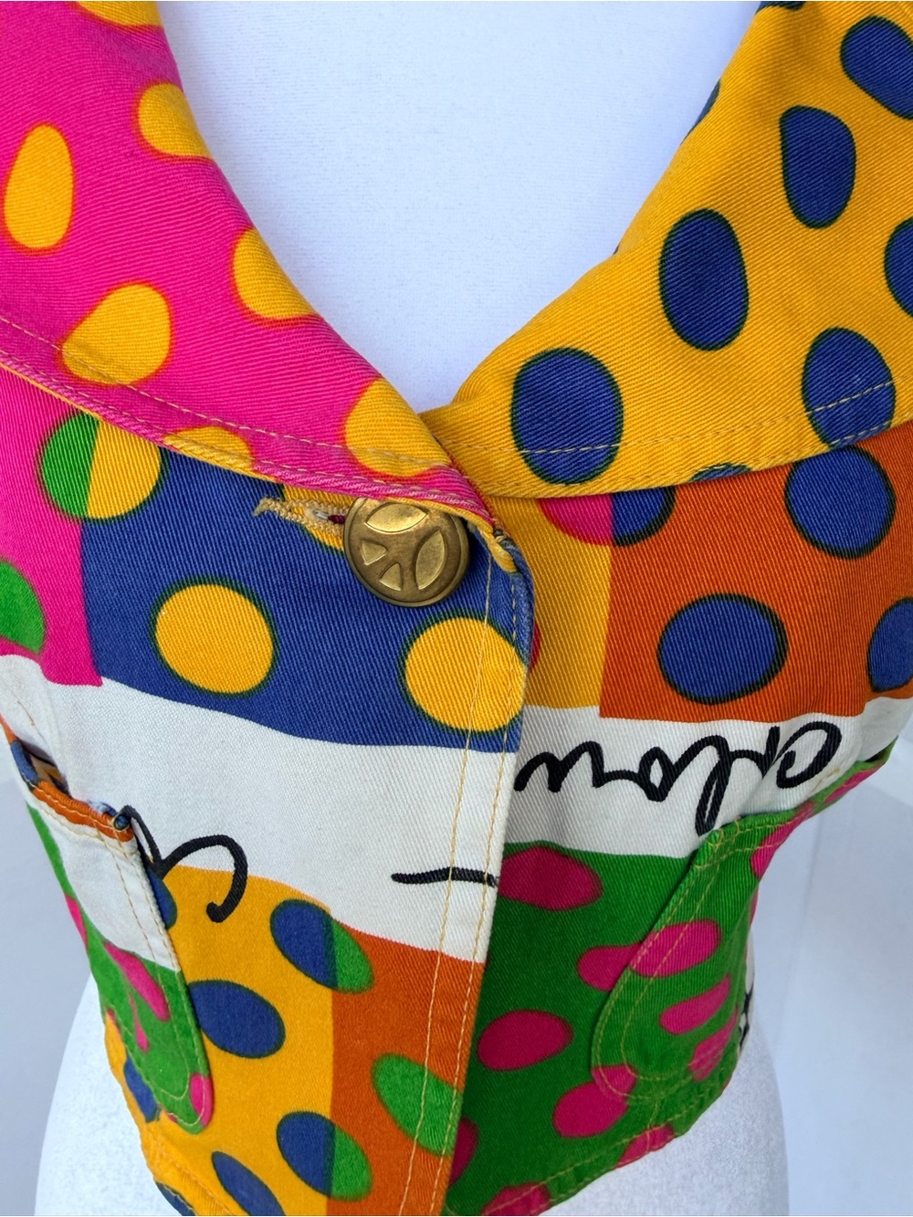 90s Vintage Color Block Polka Dot Crop Jacket - Picture 2 of 7